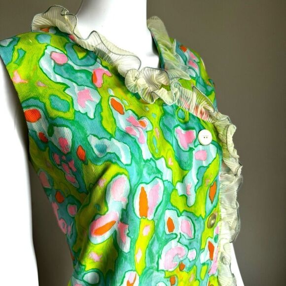 Vintage 1960’s Psychedelic Dress With Ruffle Details - Picture 5 of 5